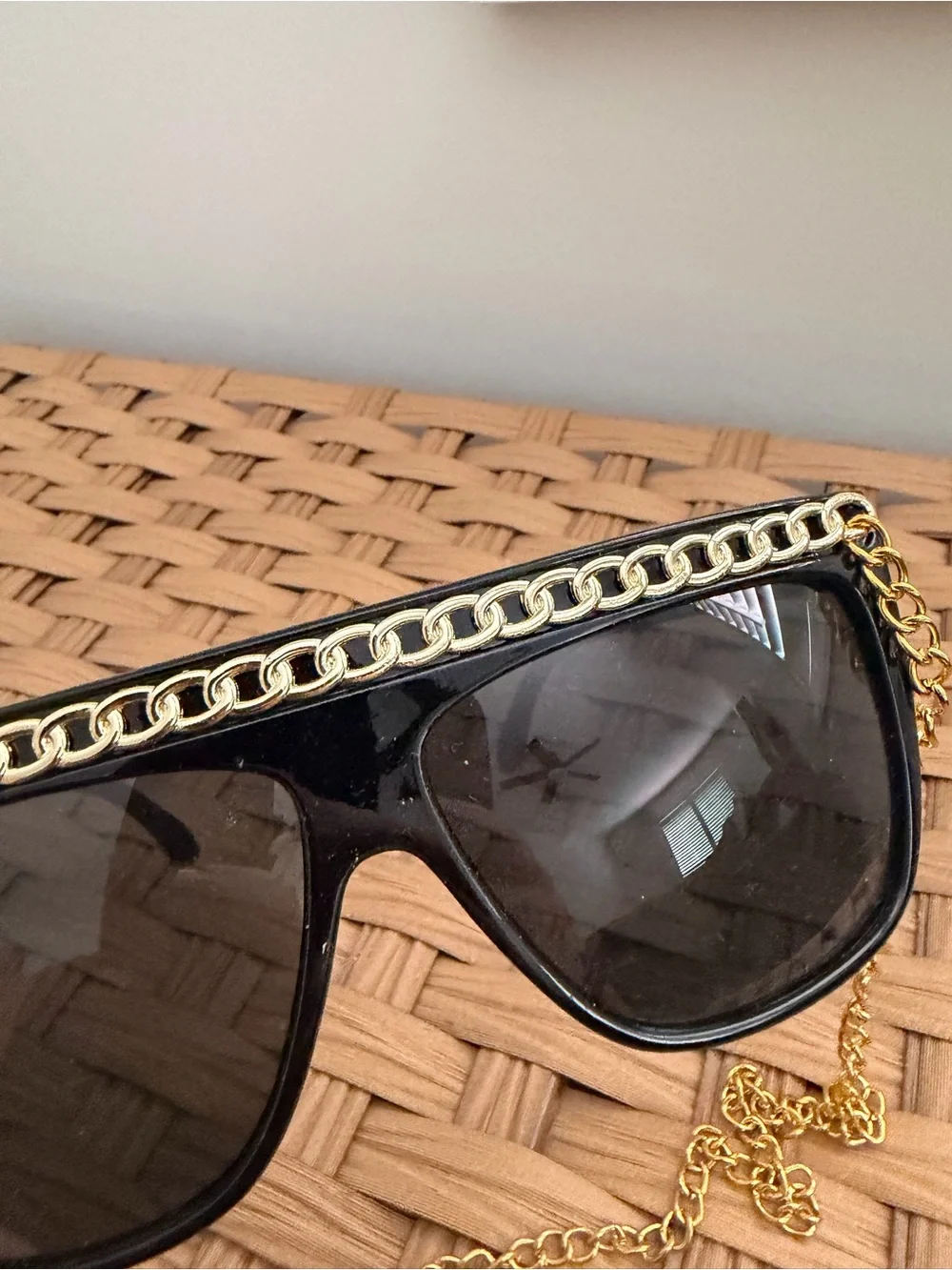 Black Sunglasses with Gold Chain Accent